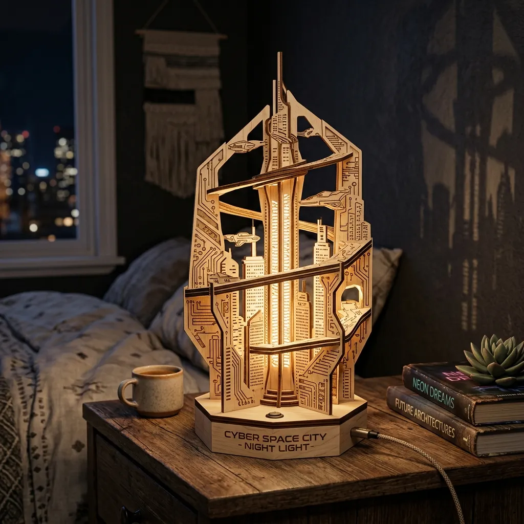 Wooden Night Light Cyber Space City Home Decor